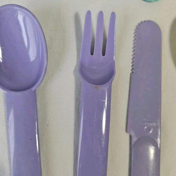 Vintage Swedish  Plastic Utensils Set. Picnic Camping Fork Spoon Knife Colorful - Picture 2 of 8